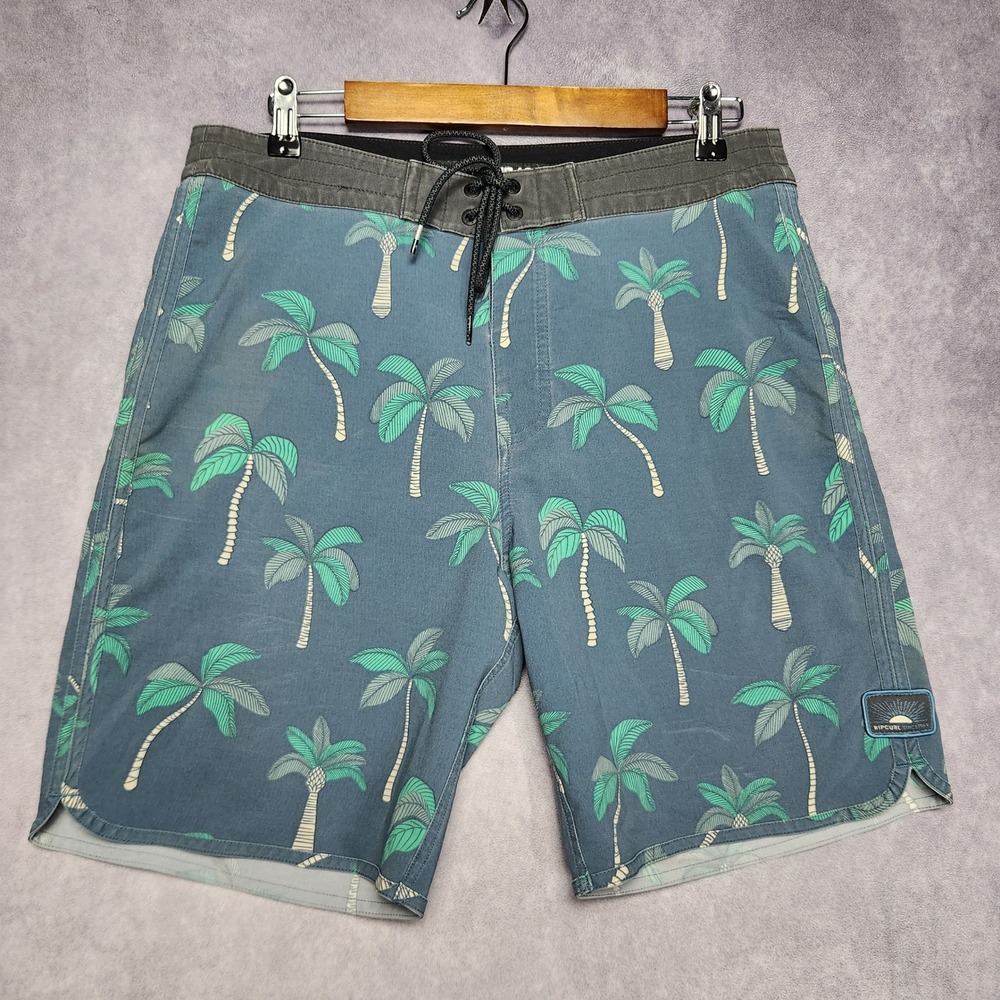 Rip Curl Mirage Mens Boardshorts 32 Blue Palm Tree Print Tropical Surf Trunks